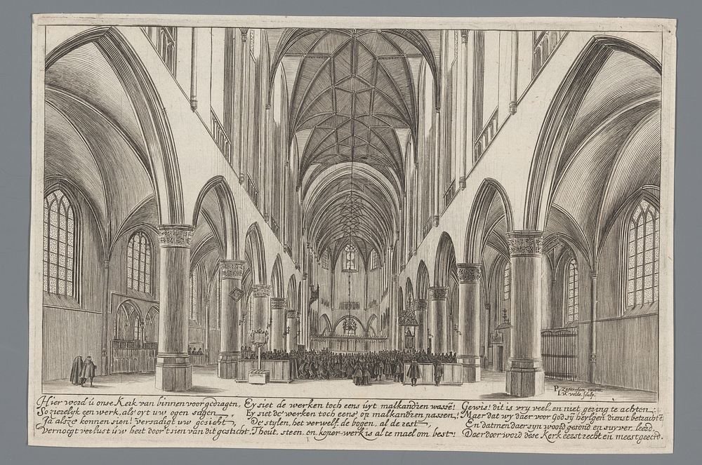 Interieur van de Sint-Bavokerk in Haarlem (1628) by Jan van de Velde II, Pieter Jansz Saenredam and Adriaen Roman I
