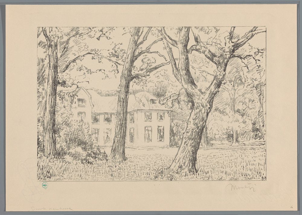 Gezicht op villa Groot Haesebroek vanuit de tuin (1926) by Simon Moulijn