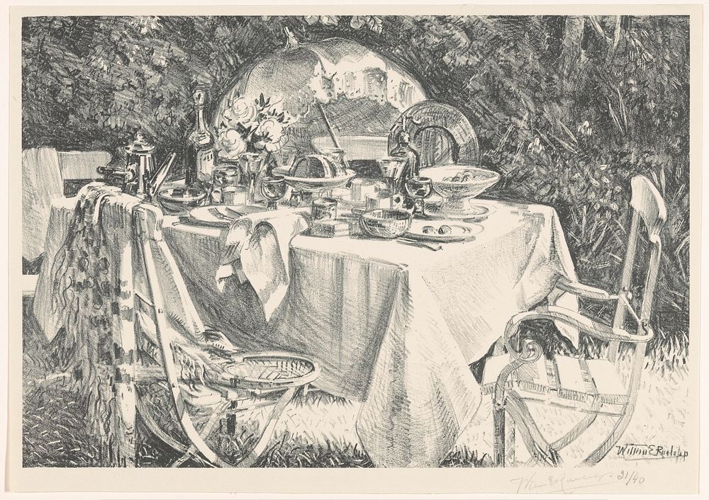 Gedekte tafel in een tuin (1884 - 1931) by Willem Roelofs II