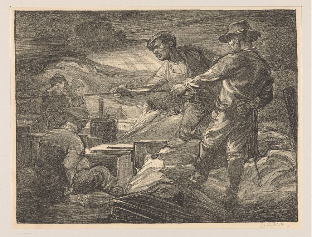 Arbeiders die aan een touw trekken (1881 - 1931) by Johannes Josephus Aarts