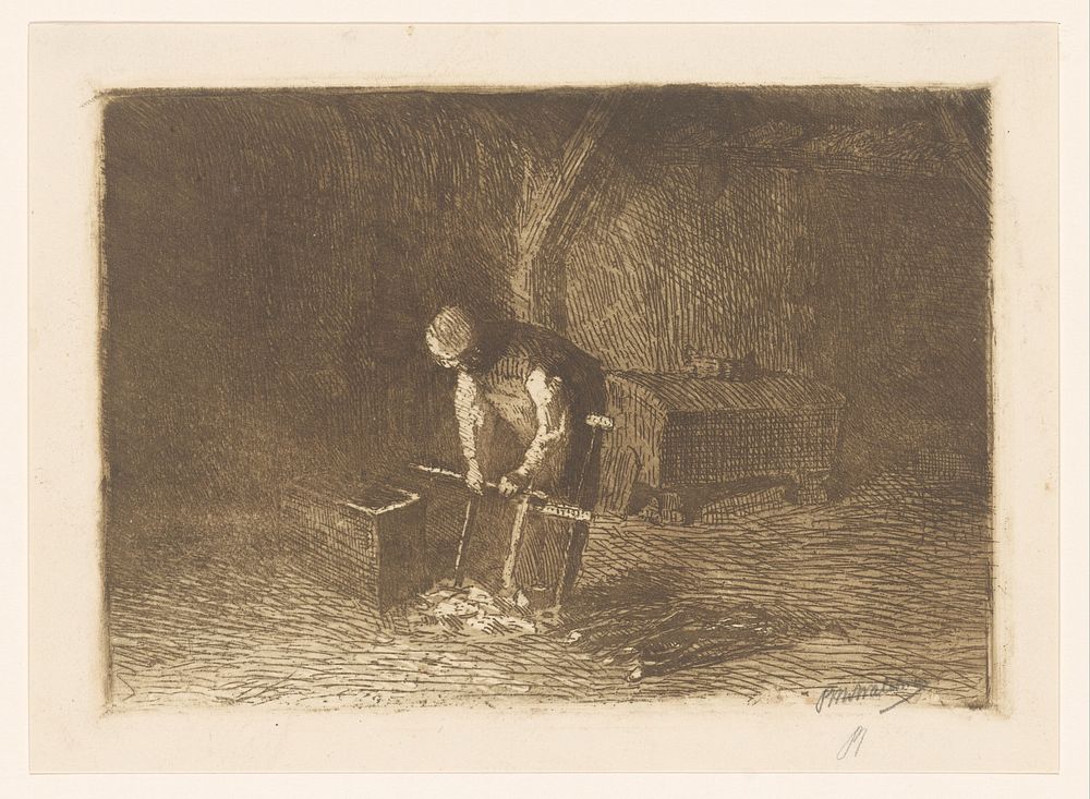 Werkende man in schuur (1886 - 1931) by Petrus Marinus van Walcheren
