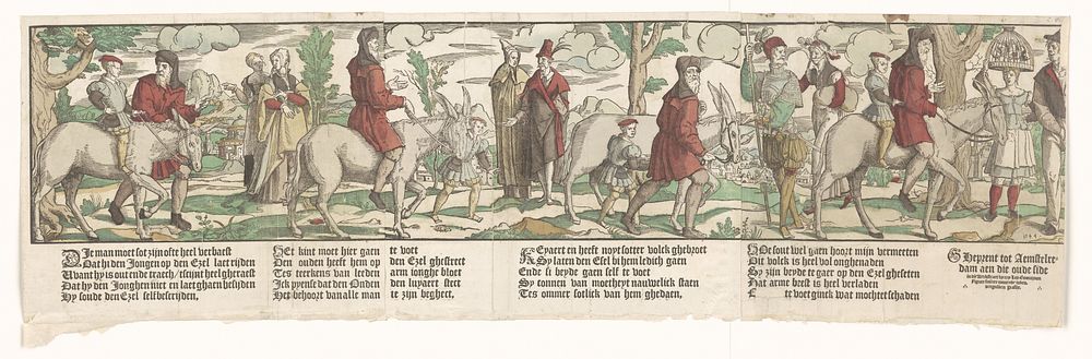 Fabel van de vader, de zoon en de ezel (drie van de vier blokken) (1509 - 1553) by Cornelis Anthonisz and Jan Ewoutsz