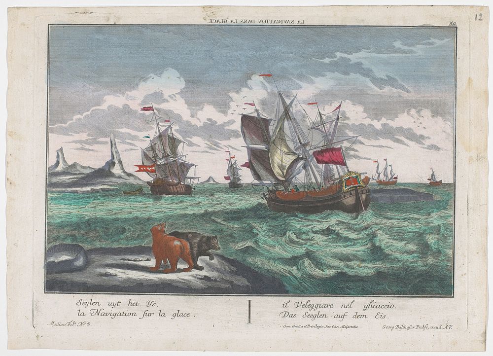 Gezicht op het varen van de schepen op de ijszee (1742 - 1801) by Georg Balthasar Probst, anonymous, Adolf van der Laan…