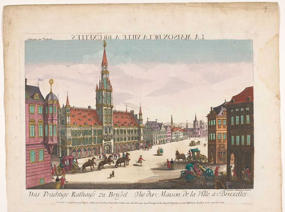 Gezicht op het Stadhuis aan de Grote Markt te Brussel (1755 - 1779) by Kaiserlich Franziskische Akademie, Bergmüller…