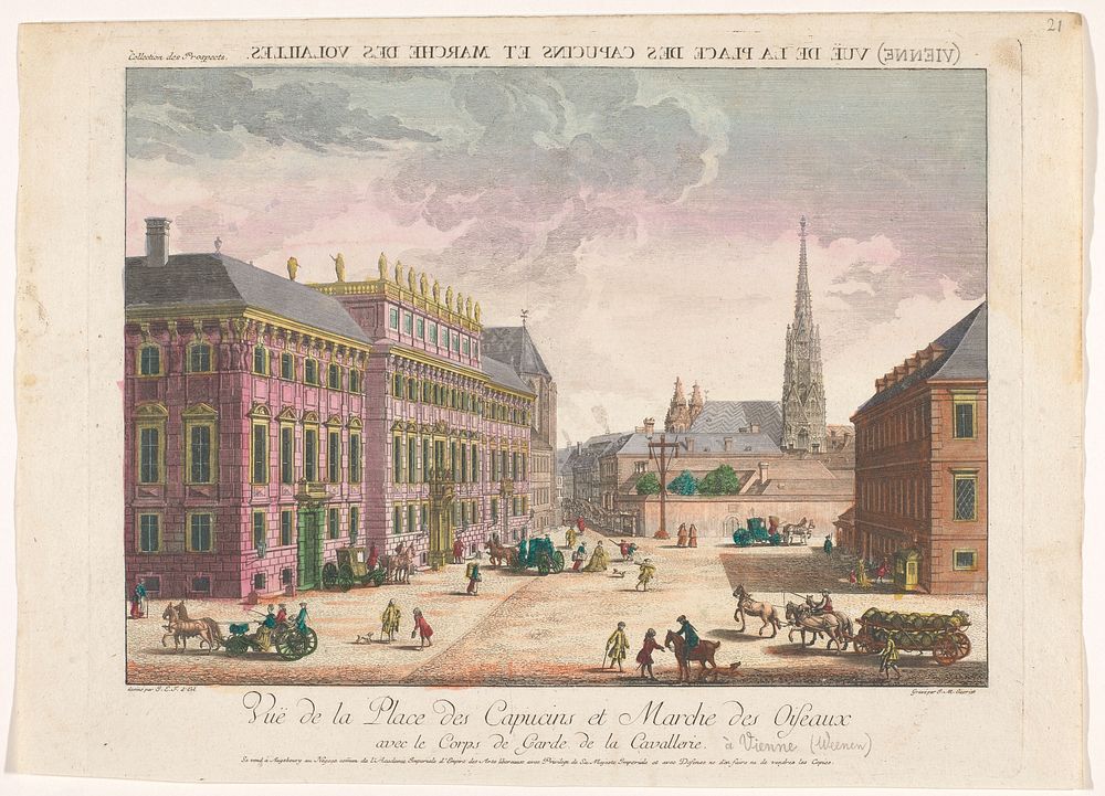 Gezicht op het Stadtpalais Liechtenstein aan een plein te Wenen (1755 - 1779) by Kaiserlich Franziskische Akademie, J M…