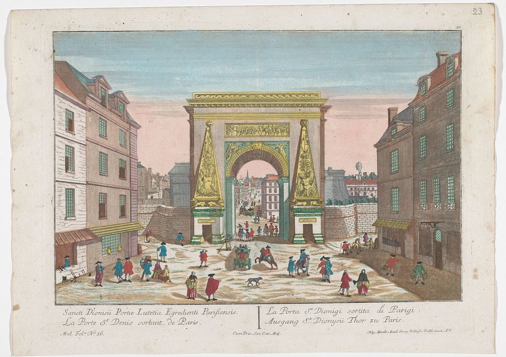 Gezicht op de Porte Saint-Denis te Parijs (1742 - 1801) by Georg Balthasar Probst, anonymous, Pieter Schenk I and Jozef II…