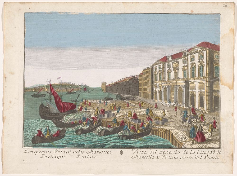 Gezicht op het Stadhuis en de haven te Marseille (1700 - 1799) by familie Remondini and anonymous