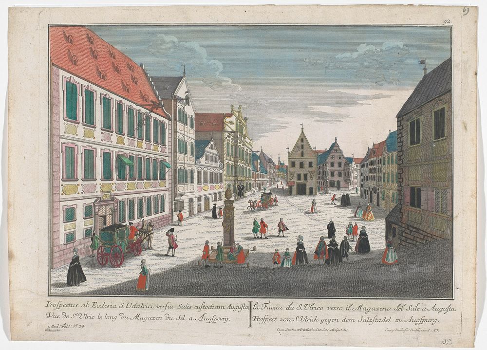 Gezicht op het Ulrichsplatz te Augsburg (1742 - 1801) by Georg Balthasar Probst, anonymous, Karl Remshard and Jozef II Duits…