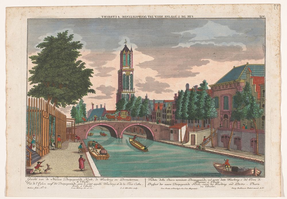 Gezicht op de Weesbrug over de Oudegracht en de Doopsgezinde Kerk te Utrecht (1742 - 1801) by Georg Balthasar Probst, Georg…