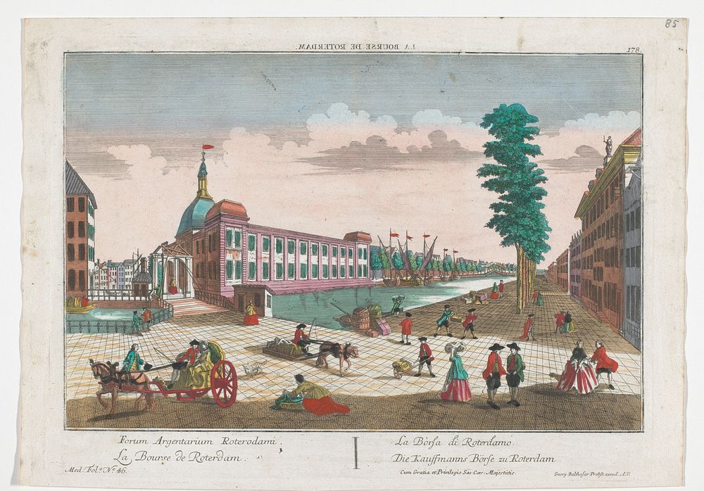 Gezicht op de Beurs te Rotterdam (1742 - 1801) by Georg Balthasar Probst, anonymous and Jozef II Duits keizer
