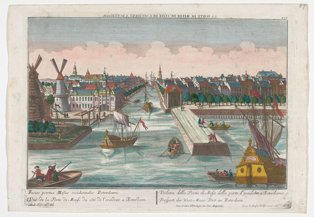 Gezicht op de Wester Nieuwe Hoofdpoort en de Ooster Nieuwe Hoofdpoort te Rotterdam (1742 - 1801) by Georg Balthasar Probst…