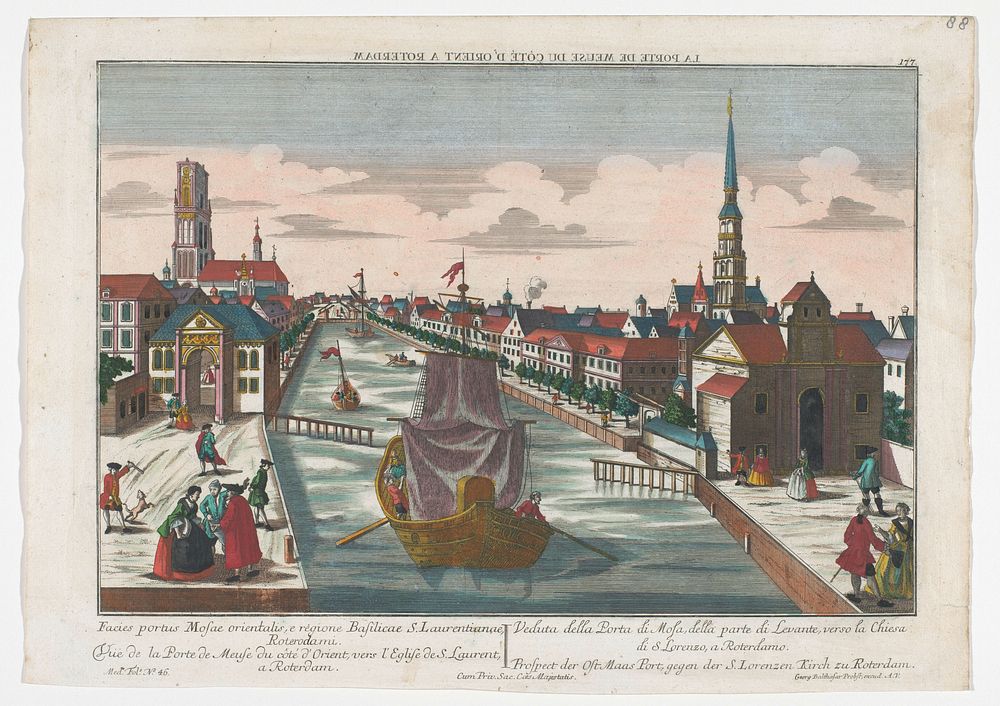 Gezicht op de Wester Oude Hoofdpoort en de Ooster Oude Hoofdpoort te Rotterdam (1742 - 1801) by Georg Balthasar Probst…