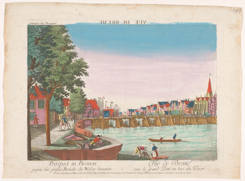 Gezicht op de Grote Brug over de rivier de Wezer te Bremen (1755 - 1779) by Kaiserlich Franziskische Akademie, Johann…