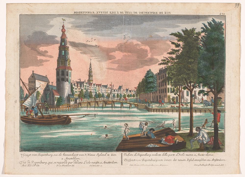 Gezicht op de Montelbaanstoren en de Oudeschans te Amsterdam, gezien vanaf het Rapenburg (1742 - 1801) by Georg Balthasar…