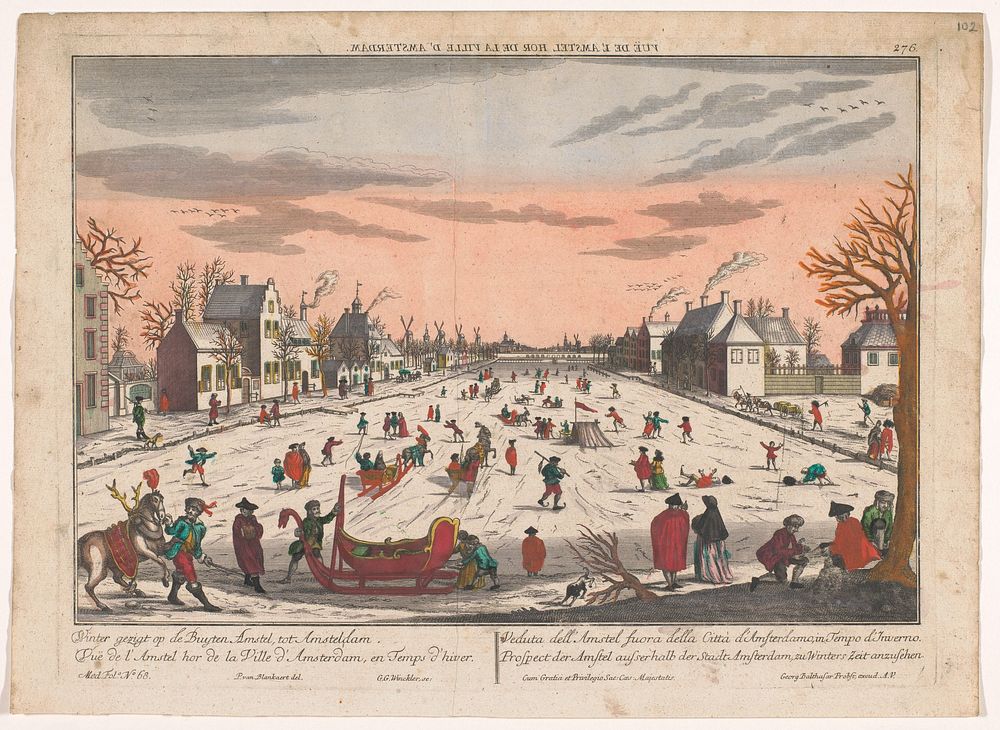Wintergezicht op de Buiten-Amstel te Amsterdam (1742 - 1801) by Georg Balthasar Probst, Georg Gottfried Winckler, P van…