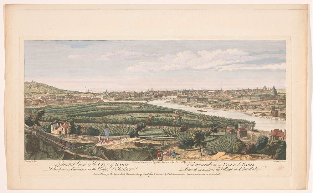 Gezicht op de stad Parijs gezien vanaf het dorp Chaillot (1749) by Robert Sayer, P Brookes, Nathaniel Parr and Jacques Rigaud