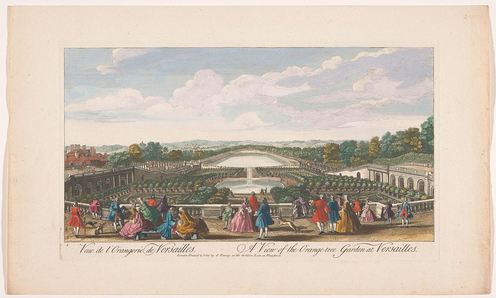 Gezicht op de sinaasappelbomen voor de Orangerie van het Paleis van Versailles (1700 - 1761) by John Tinney and anonymous