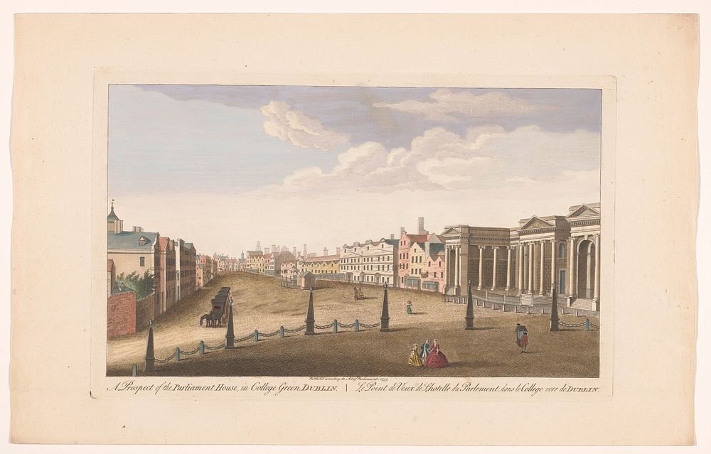 Gezicht op het House of Parliament aan het plein College Green te Dublin (1753) by Robert Sayer, Fabr Parr, James Mason and…