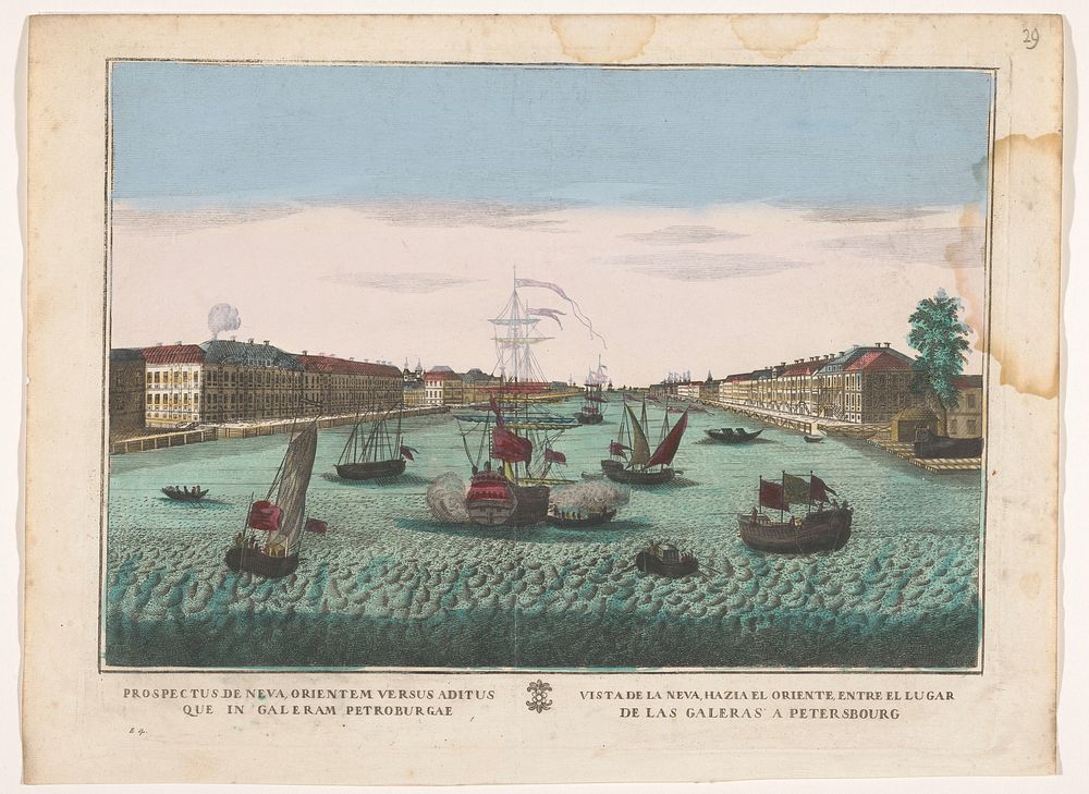 Gezicht op de rivier de Neva te Sint-Petersburg gezien vanaf de westzijde (1700 - 1799) by familie Remondini and anonymous