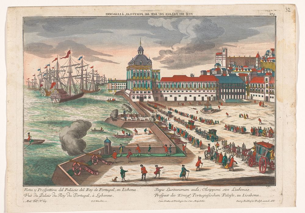 Gezicht op het Koninklijk Paleis te Lissabon gezien vanaf de oostzijde (1742 - 1801) by Georg Balthasar Probst, Georg…