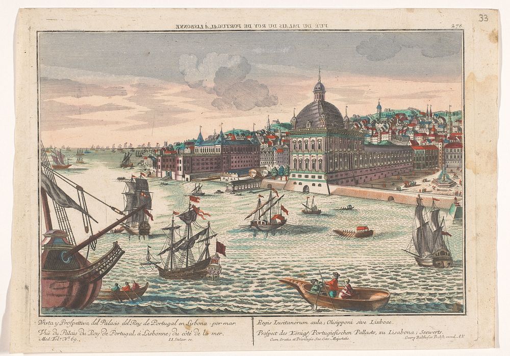 Gezicht op het Koninklijk Paleis te Lissabon (1742 - 1801) by Georg Balthasar Probst, Johann Jakob Stelzer and Jozef II…