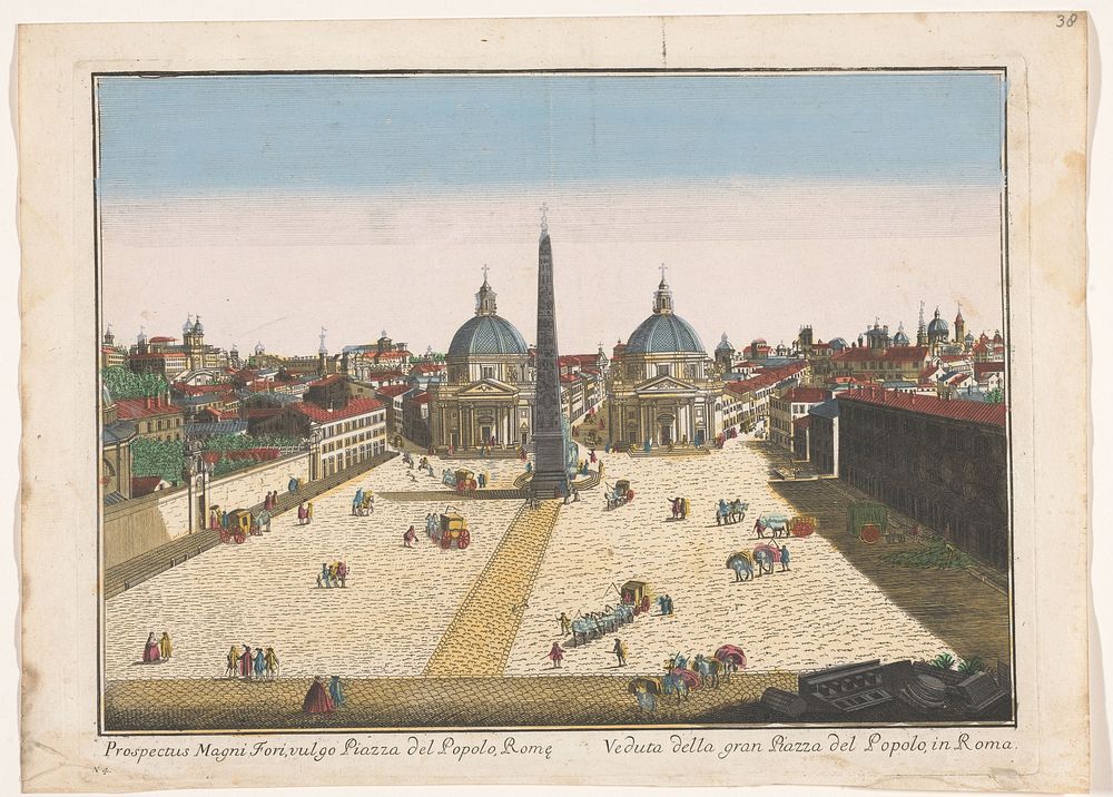 Gezicht op het Piazza del Popolo te Rome (1700 - 1799) by familie Remondini and anonymous