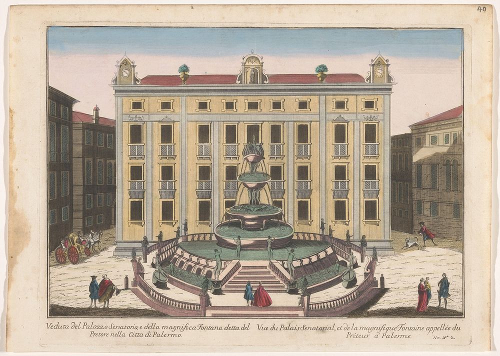 Gezicht op het Palazzo Senatorio te Palermo (1700 - 1799) by familie Remondini and anonymous