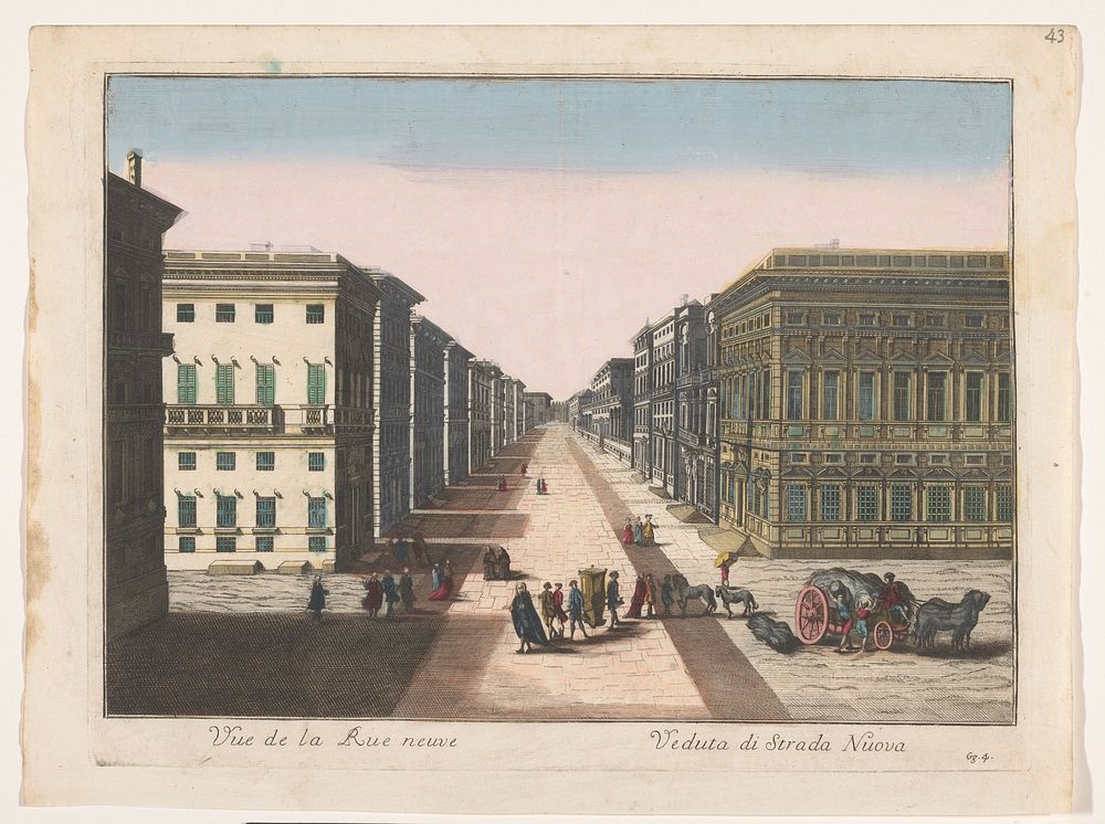 Gezicht op de Strada Nuova te Genua (1700 - 1799) by familie Remondini and anonymous