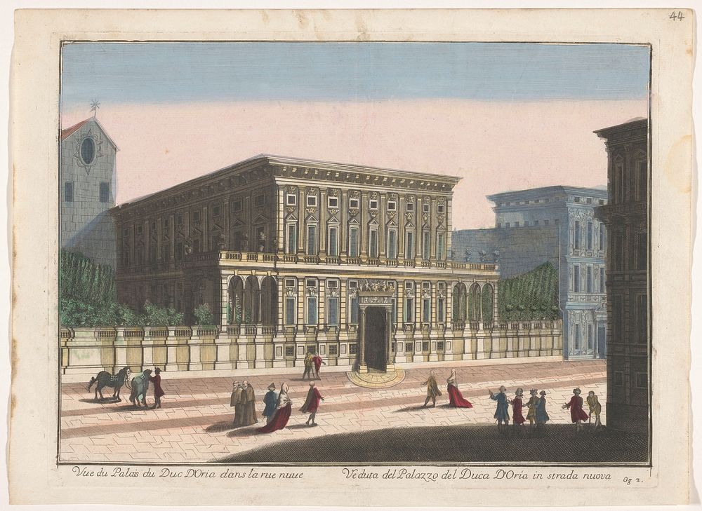 Gezicht op het Palazzo Doria-Tursi te Genua (1700 - 1799) by familie Remondini and anonymous