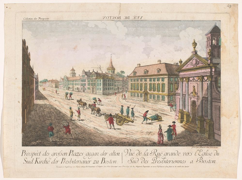 Gezicht op de South Presbyterian Church te Boston (1755 - 1779) by Kaiserlich Franziskische Akademie, Franz Xaver Habermann…