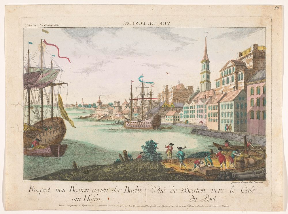 Gezicht op de haven te Boston (1755 - 1779) by Kaiserlich Franziskische Akademie, Franz Xaver Habermann and Jozef II Duits…
