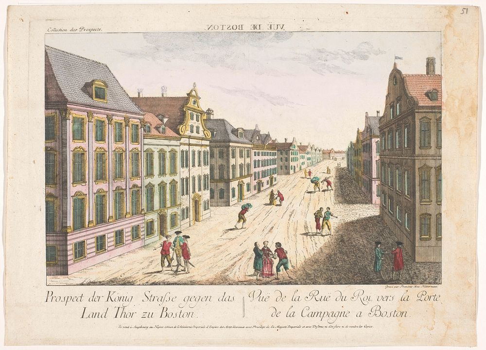 Gezicht op King Street te Boston (1755 - 1779) by Kaiserlich Franziskische Akademie, Franz Xaver Habermann and Jozef II…