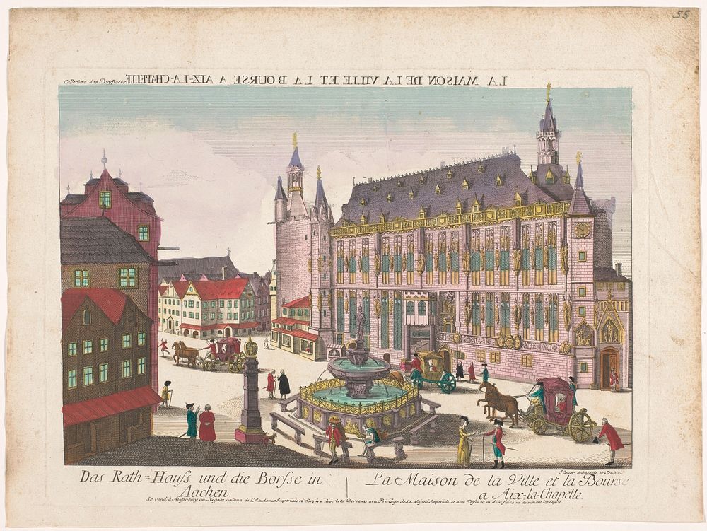 Gezicht op het Stadhuis en de Beurs te Aken (1755 - 1779) by Kaiserlich Franziskische Akademie, Hauer, Hauer and Jozef II…