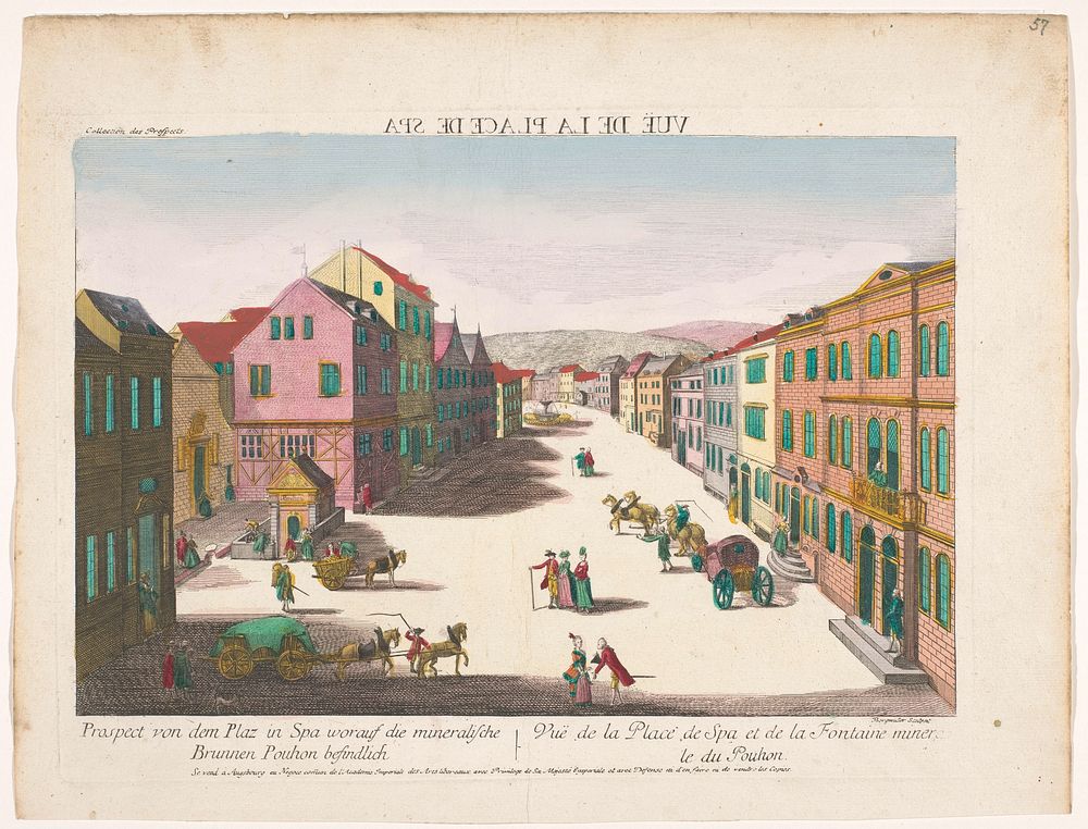 Gezicht op het plein met de mineraalwaterbron te Spa (1755 - 1779) by Kaiserlich Franziskische Akademie, Bergmüller and…