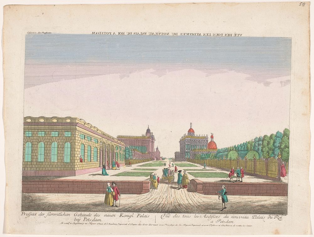 Gezicht op het Neues Palais te Potsdam gezien vanaf de tuin (1755 - 1779) by Kaiserlich Franziskische Akademie, J Riedel and…