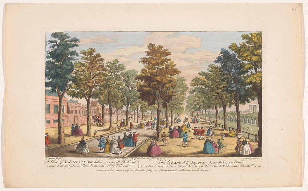 Gezicht op de lanen in het Saint James's Park te Londen (1751) by Robert Sayer, Henry Overton II, James Smith and Jacob…