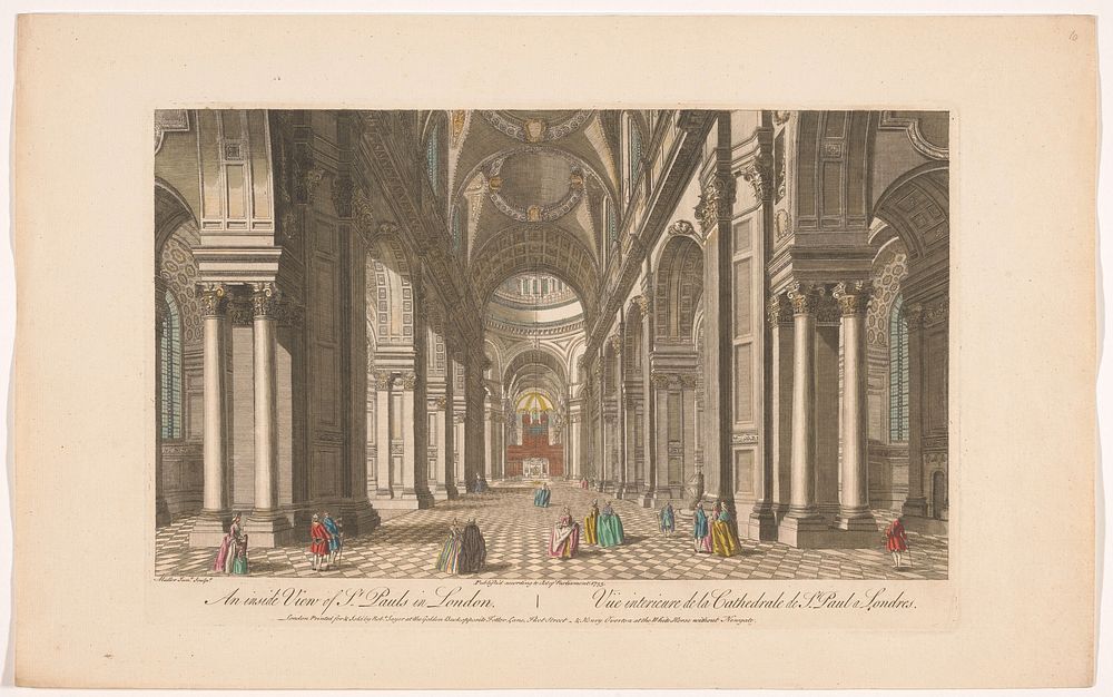 Gezicht op het interieur van Saint Paul's Cathedral te Londen (1753) by Robert Sayer, Henry Overton II and J M Müller