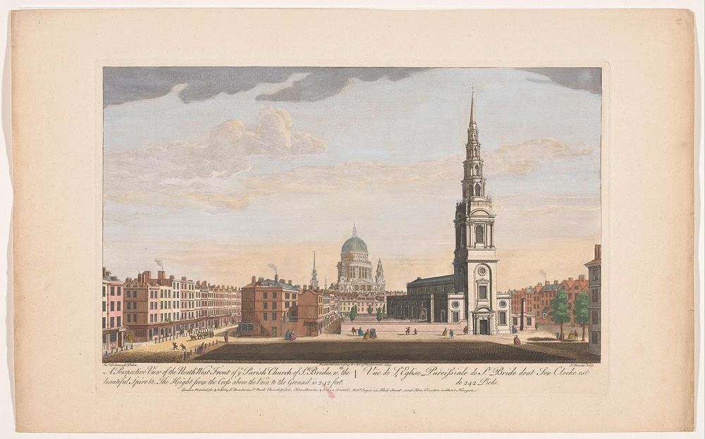 Gezicht op de kerk Saint Bride's te Londen (1753) by Robert Sayer, Henry Overton II, Thomas Bowles II, John and Carington…