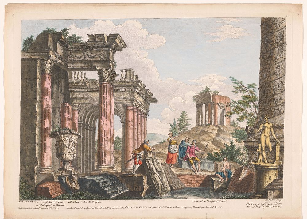 Gezicht op de ruïnes van de Boog van Septimius Severus, de Zuil van Trajanus en andere monumenten te Rome (1753) by Robert…
