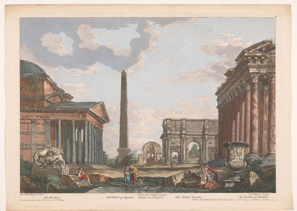 Gezicht op de ruïnes van het Pantheon, de Boog van Constantijn en andere monumenten te Rome (1753) by Robert Sayer, Henry…