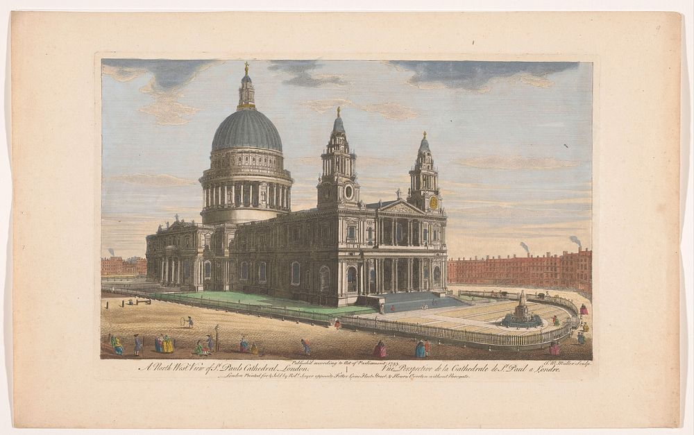 Gezicht op Saint Paul's Cathedral te Londen gezien vanaf de noordwestzijde (1753) by Robert Sayer, Henry Overton II and J M…