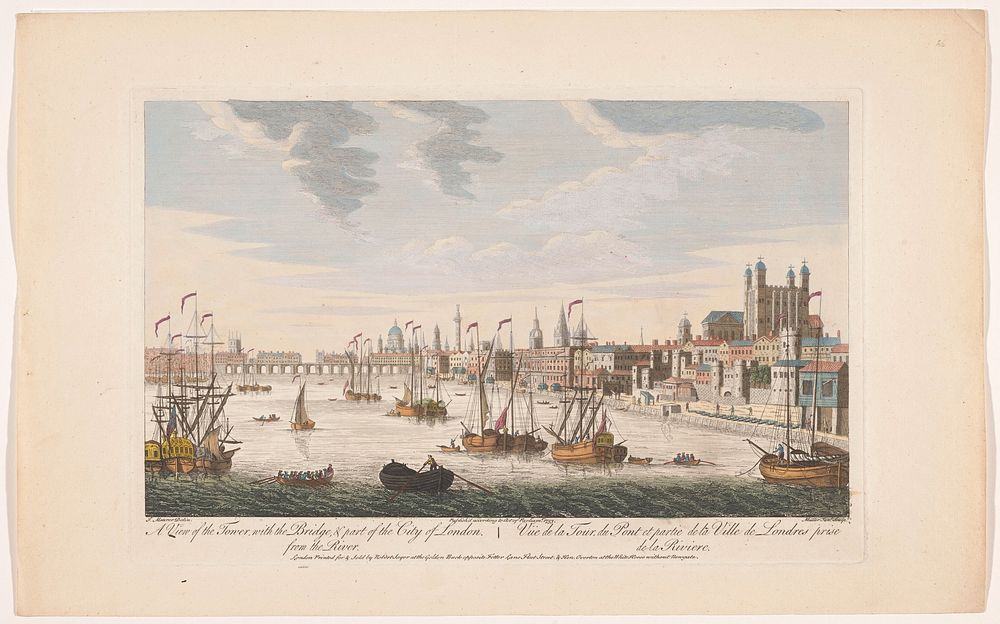 Gezicht op de stad Londen gezien vanaf de rivier de Theems (1753) by Robert Sayer, Henry Overton II, J M Müller and Jacob…