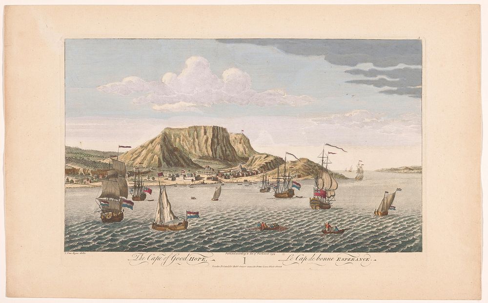 Gezicht op Kaap de Goede Hoop te Zuid-Afrika (1754) by Robert Sayer, anonymous and I van Ryne