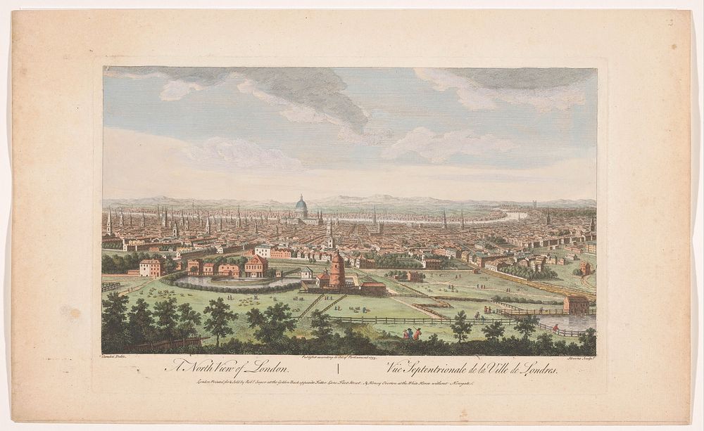 Gezicht op de stad Londen gezien vanaf de noordzijde (1753) by Robert Sayer, Henry Overton II, Stevens and Canaletto