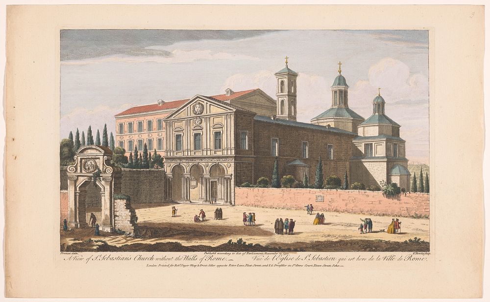Gezicht op de kerk Sint-Sebastiaan buiten de Muren te Rome (1750) by Robert Sayer, Monogrammist I G, Thomas Bowles II and…