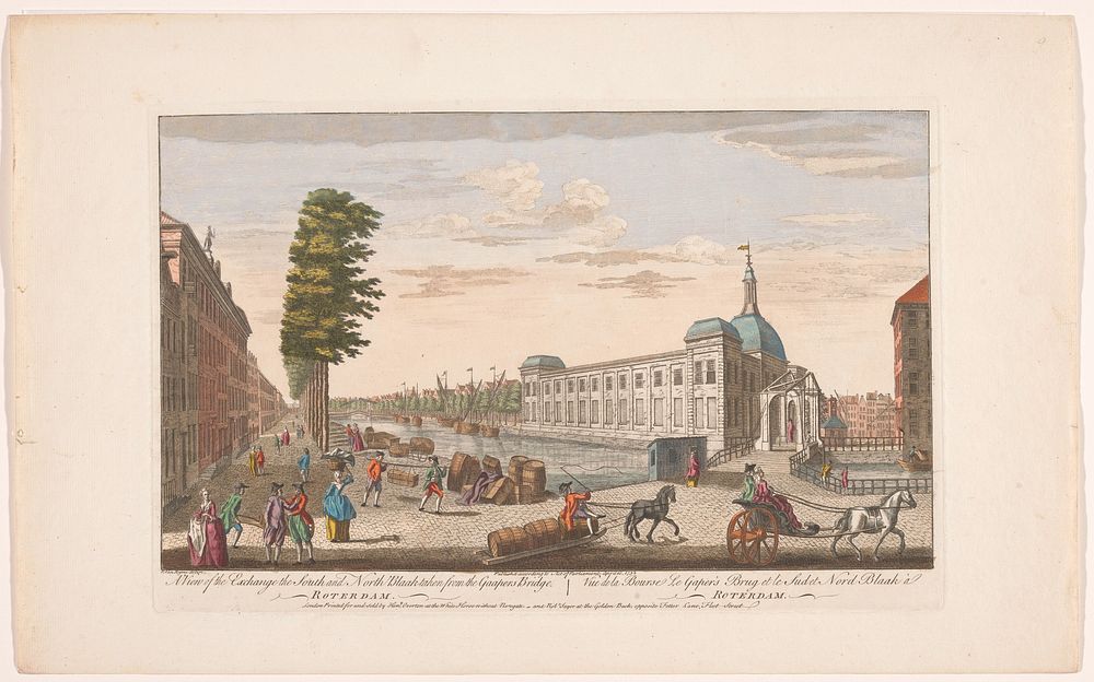 Gezicht op de Beurs te Rotterdam (1752) by Robert Sayer, Henry Overton II, anonymous and Peter van Ryne
