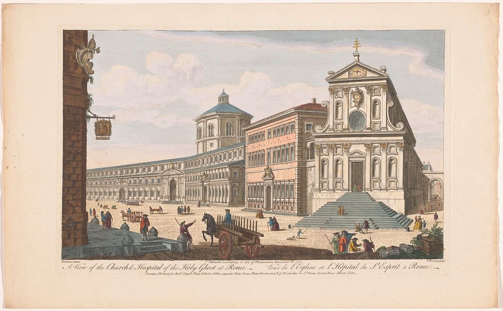 Gezicht op de kerk Santo Spirito in Sassia te Rome (1750) by Robert Sayer, Monogrammist I G, Thomas Bowles II and Giovanni…