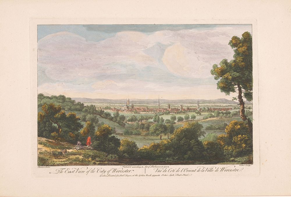 Gezicht op de stad Worcester (1754) by Robert Sayer, Walker and Chatelain