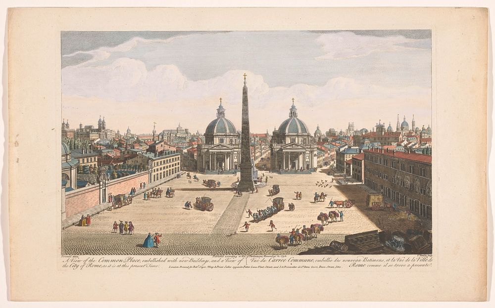 Gezicht op het Piazza del Popolo te Rome (1750) by Robert Sayer, Monogrammist I G, Thomas Bowles II and Giovanni Battista…