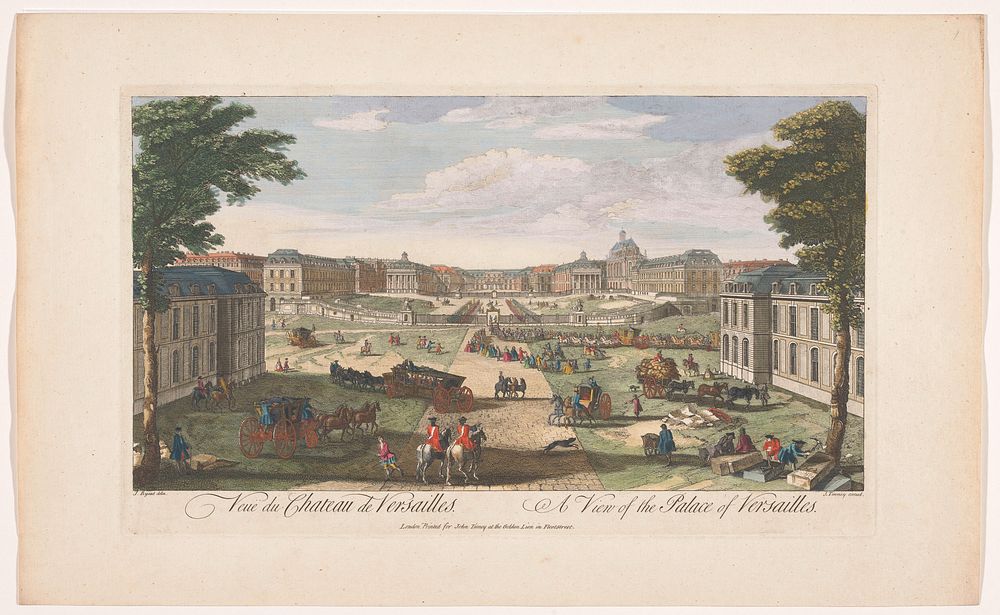 Gezicht op de voorzijde van het Paleis van Versailles (1700 - 1761) by John Tinney, anonymous and Jacques Rigaud